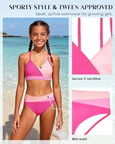 Image of Century Star Teen Girl Swimsuit Two Piece - Color Block Bikini Adjustable Straps Bathing Suit Padded Swimwear