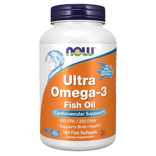 NOW Foods Supplements Ultra Omega-3 500 EPA and 250 DHA Cardiovascular Support* 180-Fish Gelatin Softgels