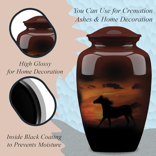 Urne funéraire multicolore thème cheval noir pour décoration commémorative