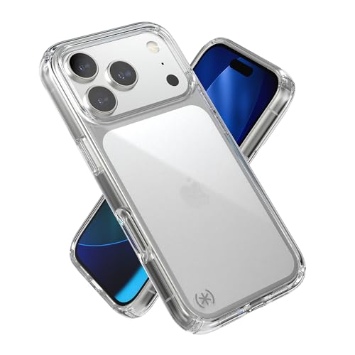 Speck Presidio Perfect Clear for iPhone 17 Pro Case, Slim Protective Case, Clear/Clear/Silver