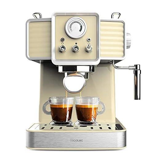 Cecotec Cafetera Express Power Espresso 20 Tradizionale Light Yellow. 1350 W, Espresso y Cappucicno, 20 Bares y Thermoblock, Vaporizador, Manómetro, Diseño Vintage, Capacidad 1,5 Litros
