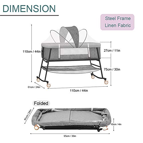 Bedside Sleeper, Bassinet Bed, Baby Crib, Bed Side Crib, Folding Portable Crib for Travel, Rocking Cradle, with Crib Mosquito Netting, Crib for Infant/Baby Boy/Baby Girl/Newborn