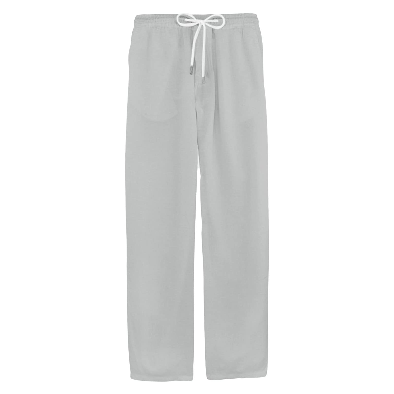 Maiyifu-GJ Men's Drawstring Linen Cotton Pants Lightweight Summer Beach Yoga Pant Elastic Waist Casual Loose Fit Trousers (Grey,Large)