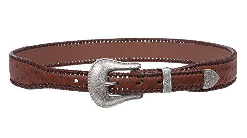 Western Faux Ostrich Print Lased Tapered Leather Belt