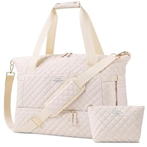 ETRONIK Travel Bag for Women, Gym Duffel Bag with Shoes Compartment, Weekender Overnight Bag with Wet Pocket for Women Travel Gym Daily Use (Beige)