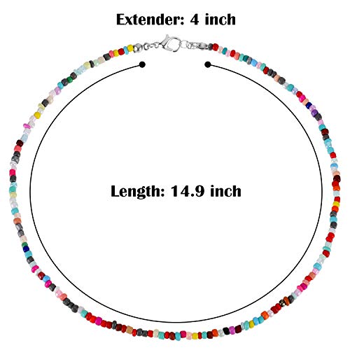 Hicarer 24 Pieces Beaded Choker Boho Seed Bead Necklace Colorful Bead Necklace Bohemian Jewelry for Women2