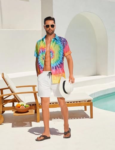 Demoking Vintage Shirts for Men Tie Dye Hippie Funny Hawaiian Shirt Button Down Shirts 6