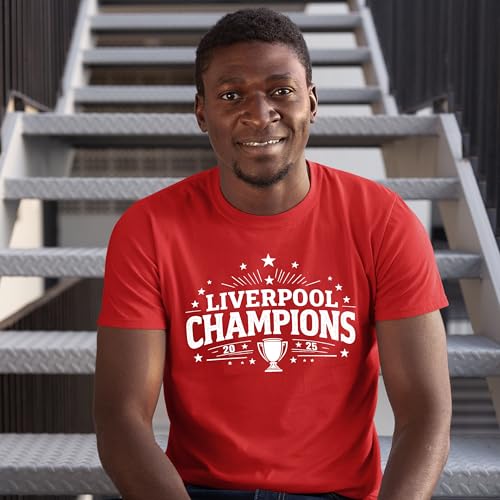 Camiseta para hombre del Liverpool Champions 2025 Football Scousers, celebración, ganadores, regalo para él, Negro, XL