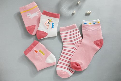Image of Pink Socks for Girls, Calf length, Soft Pure Cotton, Lightweight & Breathable, 1 to 9 Years, Pack of 5, Designer socks, Gift Option