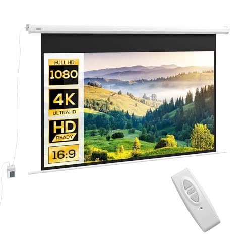 HOMCOM Écran vidéoprojecteur 120 Pouces, 16:9 4K HD écran de Projection motorisé et électrique, écran de Projection TV et Home cinéma, Montage Mural ou Plafond, Panneau de Commande et télécommande