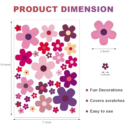 Image of KVAEY Flowers Car Stickers Set, Self Adhesive Daisy Flower Label Stickers for Car Body Mirror Window, Waterproof Hippie Stickers for Car Scooter Laptop Decoration, Car Accessories (Style C)