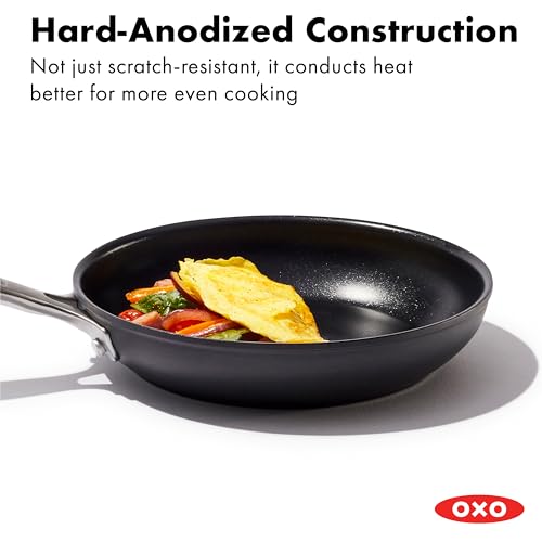 Image of OXO Enhanced 8 inch Frying Pan Skillet, PFAS-Free Ceramic Nonstick, Durable Hard Anodized Cookware, Scratch Resistant, Stainless Steel Handle, Good Grips, Dishwasher Safe, Oven safe, Black