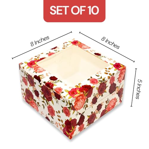 Image of PAPYRUS Window Box For Cake Box 1 /2-1 kg | (8 * 8 * 5 (Pack Of 10) | Printed Window Floral Boxes | Cake Box With Window | SBS Board Paper transparent
