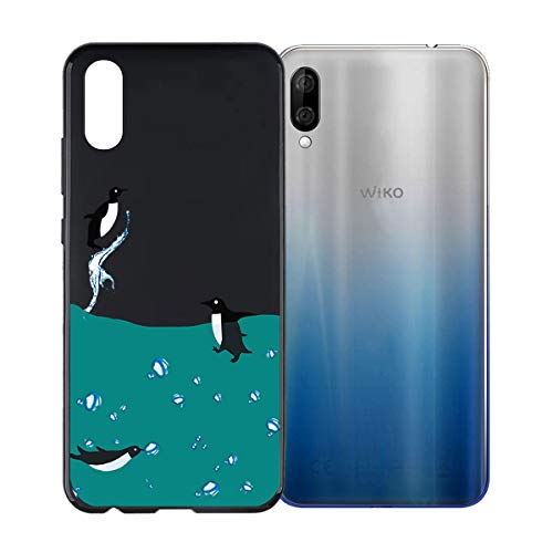 JIENI Coque pour Wiko View 3 Lite,Ultra-Mince Souple Noir Silicone TPU Eau de Pingouin Cover Housse Bumper Anti-Choc Etui de Protection Case pour Wiko View 3 Lite (6.09')