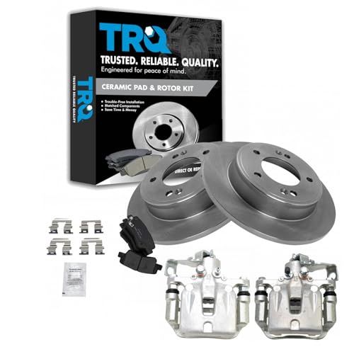 Image of TRQ Rear Ceramic Brake Pad and Rotor Set Includes Calipers | For 13-16 Hyundai Elantra GT 12-15 Veloster 14-17 Kia Forte 2018 with 15 Inch Wheels 14-18 Forte5 14-16 Forte Koup