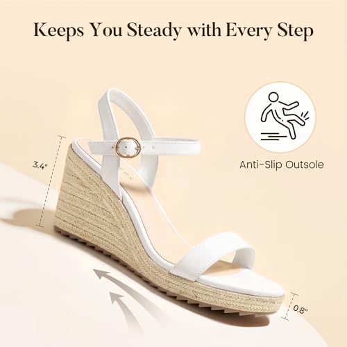 Image of Ankis Platform Wedge Sandals for Women, Black Brown White Nude Espadrille Womens Wedge Sandals Comfortable Open Toe Ankle Strap High Heel Wedges for Women Dressy Summer -3.4Inch