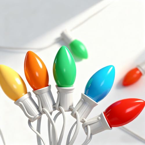 Image of 25Ft C9 LED Christmas Lights Outdoor, Vintage Christmas String Light Plug in with 26 Shatterproof C9 Multicolor Bulbs Christmas Decorations Lights for Christmas Tree Patio Roofline Party, White Wire