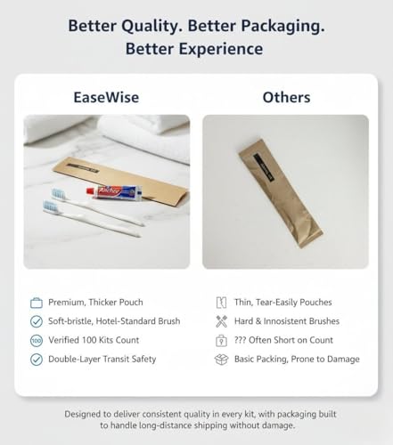 Image of 100 Pack Double Dental Kits - 2 Toothbrushes & 1 Toothpaste per Set - Eco-Friendly Kraft Paper Pouch - Guest Amenities for Hotels, Airbnb & Wedding Favors