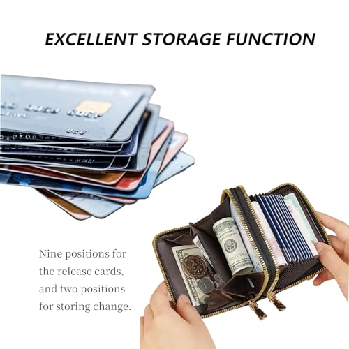 Double-layer women's currency storage bag, zipper-style card storage pocket, compact and portable 14-position large-capacity storage bag, currency and credit card storage bag (black)3