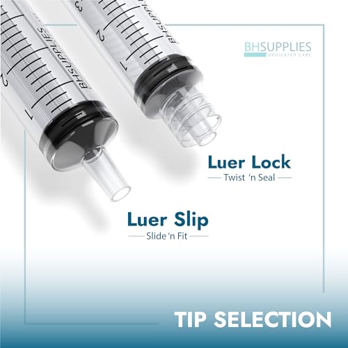 bh supplies 10ml luer lock tip syringes no needle - sterile individually wrapped - 100 syringes