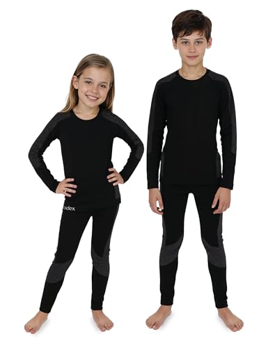 ALPIDEX Kinder Thermounterwäsche Set Funktionsunterwäsche Skiunterwäsche Jungen Mädchen Ski Fußball Sport Winter warm atmungsaktiv, Größe:122-128, Farbe:Black-Grey
