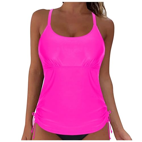 Bikinis Top Traje de baño con Cordones para Mujer, Tops con Aros, Bikini de Cobertura Completa, Top Push Up, Top Corto para Nadar, Traje de baño con Lazo en la Espalda, Tops Bikini Y Dorado (L)