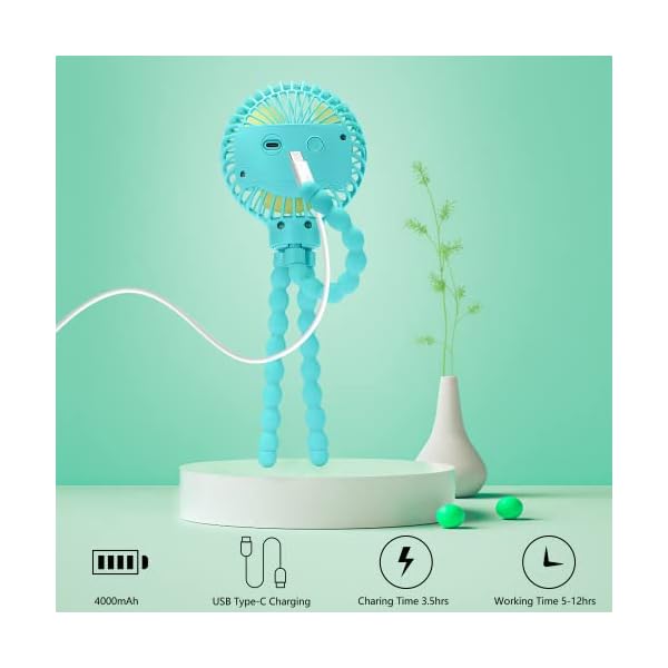 snawowo Mini-Ventilator, tragbar, für Baby-Kinderwagen, Autositzventilator, mit flexiblem Stativ-Fixierung am… – Bild 5