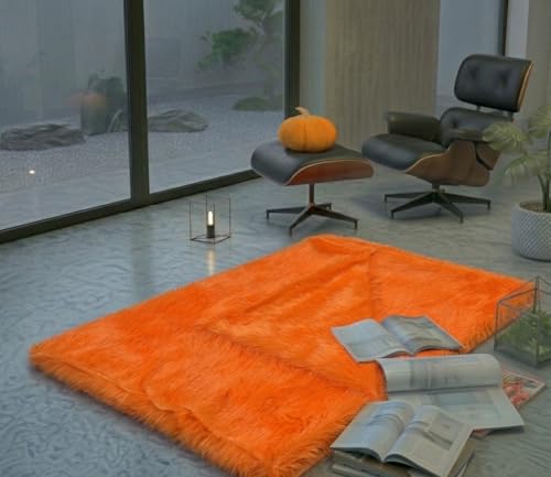 Image of Prokart Soft Faux Fur Fabric Cloth - 60 Inch Wide Pana | Fur Fabric Decorative Cloth for Crafting Soft Toys, Fancy Dress, Baby Photoshoot, Wedding Mandap & Party Decor (Orange, 1 Mtr)