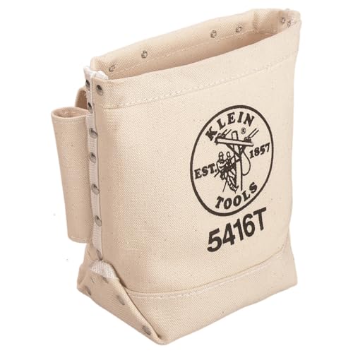Canvas Bolt Bag, Small Bag for Bolt Storage with Bull Pin Loops, Belt Tunnel Loop Connection, Klein Tools 5416T, Cream, 25.40 cm