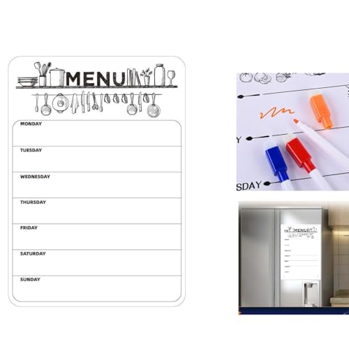 Pizarra blanca magnética A4-21 x 30 cm, planificación semanal y menú de semana para nevera, tabla borrable en seco, organizador de comidas y lista de compras práctica
