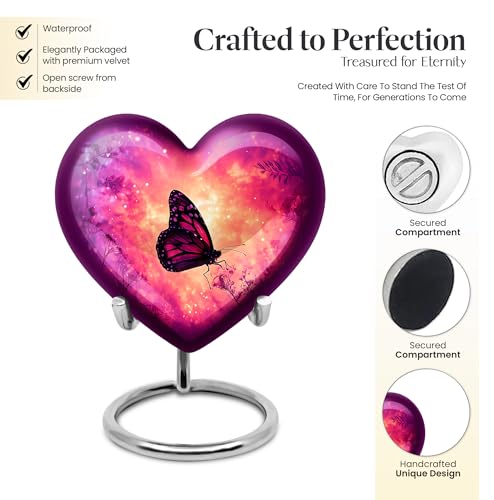 Image of Butterfly Urn Decorative Urn for Funeral 1 Large & 1 Small | Small Keepsake Burial Urns for Human Ashes Adult Female Mom, Memorial Keepsakes for Ashes