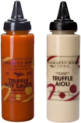 Farms Gourmet Truffle Hot Sauce and Truffle Aioli Garnishing Sauce Set (2 Squeeze Bottles)