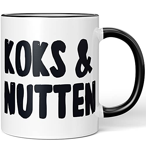 JUNIWORDS Tasse, Koks & Nutten, Wähle Farbe, Schwarz