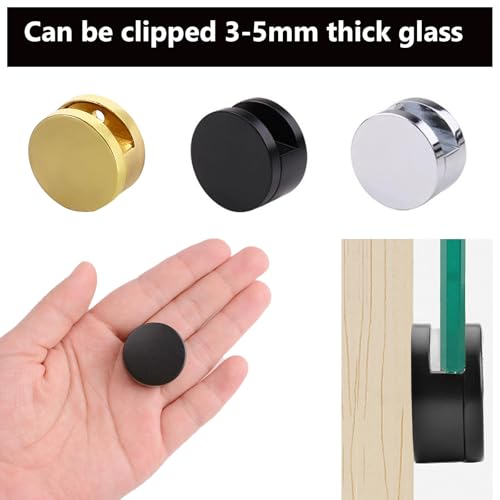 Image of Frameless Mirror Mounting Hardware Kit Zinc Alloy Mirror Holder Clips Round Shape Dual-Screw Fixing Mirror Glass Hanging Bracket with Screws and Anchors Fit for 3-5mm Thickness(Golden, Set of 4 )