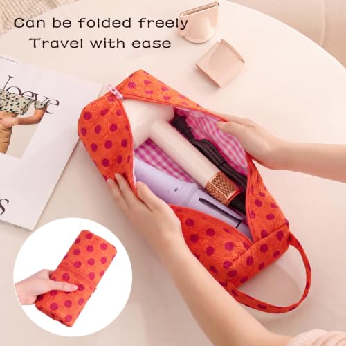 Image of RSRSLEII Polka Dot Hair Tools Travel Bag,Hair Styling Accessories Storage Case for Shark FlexStyle,Dyson Airwrap Hair Dryer,Curling Iron,Straightener,Revlon Hair Tools,Portable&Foldable(24Orange)