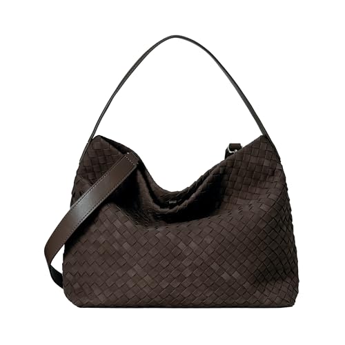 Image of Woven Suede Tote Bag for Women Faux Suede Hobo Bag Slouchy Shoulder Bag Soft Woven Handbag