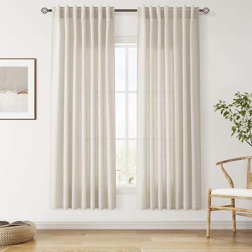 Image of Linen Curtains 72 Inch Long for Living Room Back Tab Vanilla