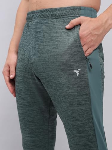 Image of TECHNOSPORT Men's Melange Slim Fit Techno Dry Trackpants Drawstring 2-Pocket Polyester Joggers for Gym Running Workout UPF50+ Anti Odour