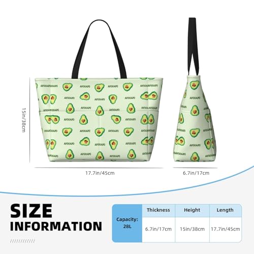 Green Avocado Print Large Beach Tote Bag for Women Extra Large Capacity Sandproof Waterproof Pool Bag Suitable for Swimming Pool Gym Groceries Travel4