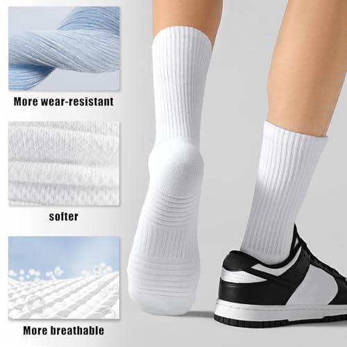 MUQU Mens White Crew Socks - Cushioned Sports Athletic Socks For Walking Hiking Running 6 Pairs4