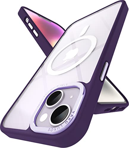 Image of Vaku Luxos Clear Armor MagPro for iPhone 14 Plus Cover Case, Shockproof, Scratch Resistant, Slim, Thin, Military-Grade Metal Ring Camera Protection, Compatible with MagSafe Back Cover - Purple
