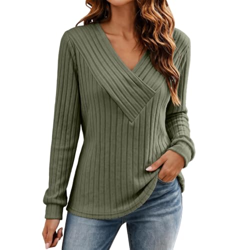 Women's Sweaters V Neck Knit Pullover Slim Fit Trendy Fall Sweater Tops - image 1