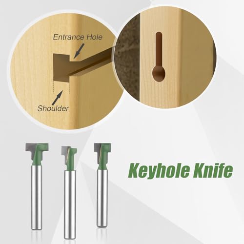 3pcs Keyhole Router Bits Set, 1/4 Inch Shank T Slot Cutter Set Router Bits, Blade Diameter 5/16", 3/8", and 1/2", Cutting Woodworking T Track Slotting Cutter for Wood Hex Bolt Milling Cutter Home DIY - Image 5