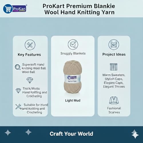 Image of ProKart Premium Blankie Wool, Plush & Cuddly, Chenille Yarn Supersoft Hand Knitting Wool Ball | Blanket Thick /Mottu Yarn Ball Suitable for Hand Knitting and Crocheting (Light Mud, 100gms x 4 Pack)