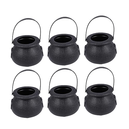 COLLBATH 10pcs Mini Black Witch Cauldron Candy Buckets with Handle for Halloween Trick Treat Candy Holder Pots for Boy Girl Party Favors