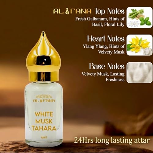 Image of White Musk Tahara Attar for Men & Women | Premium Non Alcoholic Roll On Perfume Oil | Long Lasting Soft Clean Musky Floral Fragrance | Daily Wear Ittar | 6 ml