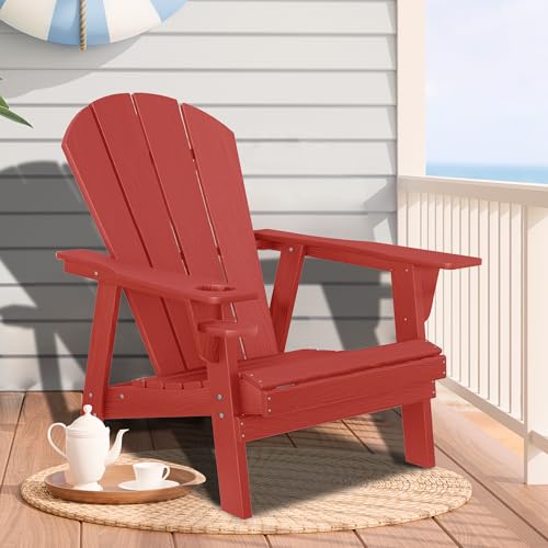 Image of Adirondack Chairs, HDPE All Weather Adirondack Chair, Fire Pit Chairs (Red)