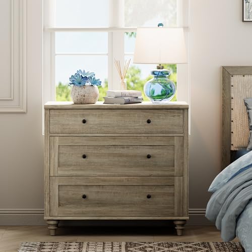 Image of WAMPAT Baby Dresser for Bedroom with 3 Drawers, Kids Dressers with Wide Chest of Drawers, Modern Wooden Closet Storage Organizer, Small Dressers for Living Room, Nursery, Hallway, Rustic Oak