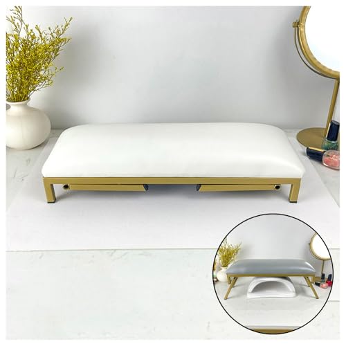 ネイルアームレスト マットセット付き プロフェッショナル折りたたみ式 PUレザー ネイルハンドレスト アクリルネイル用 クッション ハンドホルダー 高さ調節可能 ハンドレスト 枕 マニキュアサロン用 (ホワイト)