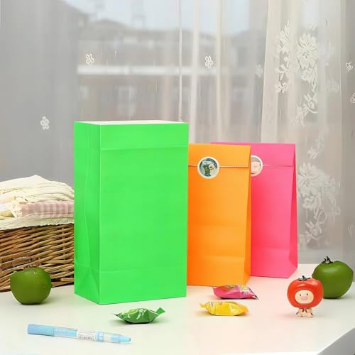 Neon Assorted Paper Party Bags (10 Pieces) - Vibrant Colors, Premium Quality Bags, Perfect for Gifts, Goodies, Birthdays, Weddings & Events - Thumbnail 3
